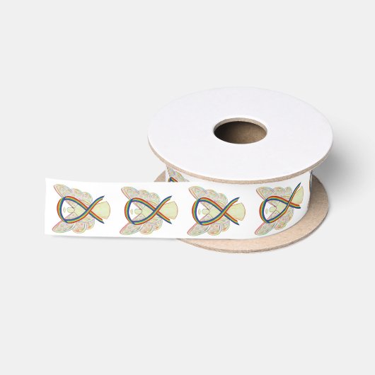 Rainbow Awareness Ribbon Angels Custom Design Satijnen Lint (Spoel)