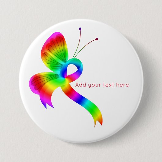 Rainbow Awareness Ribbon Butterfly Button (Voorkant)