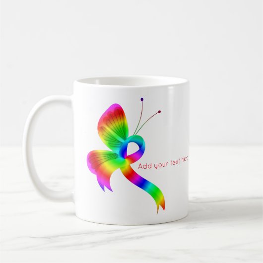 Rainbow Awareness Ribbon Butterfly Coffee Mok (Links)