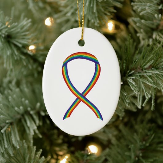 Rainbow Awareness Ribbon Custom Holiday Ornament (Boom)