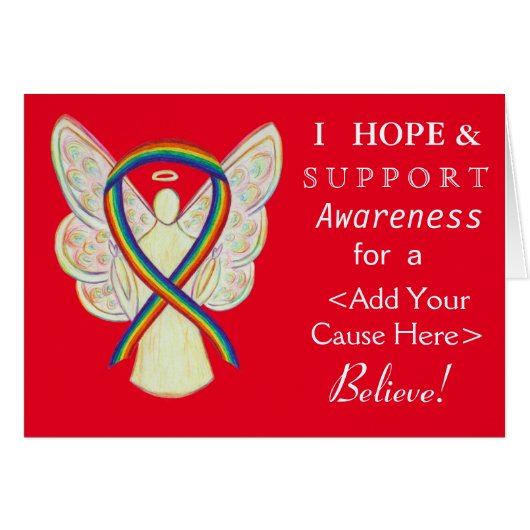 Rainbow Awareness Ribbon Custom Want Angel Kaarten (Voorkant Horizontaal)