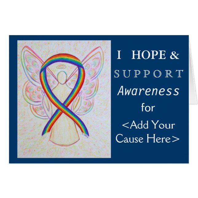 Rainbow Awareness Ribbon Custom Want Angel Kaarten (Voorkant Horizontaal)