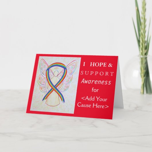 Rainbow Awareness Ribbon Custom Want Angel Kaarten (Voorkant)