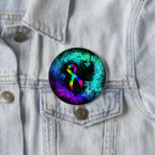 Rainbow Awareness Ribbon Grunge Heart Pinback Butt Ronde Button 7,6 Cm (In situ)
