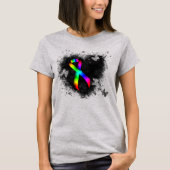 Rainbow Awareness Ribbon Grunge Heart T-shirt (Voorkant)