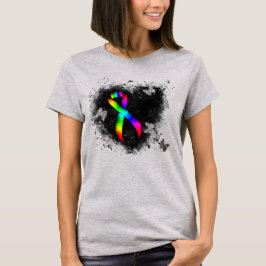 Rainbow Awareness Ribbon Grunge Heart T-shirt