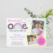 Rainbow Baby 1st Birthday Kawaii Doodles 2-foto Kaart (Staand voorkant)