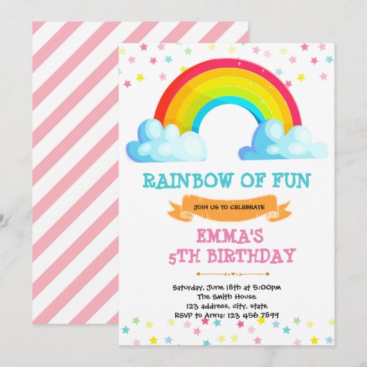 Rainbow baby bestrooit uitnodiging voor verjaardag (Voorkant / Achterkant)