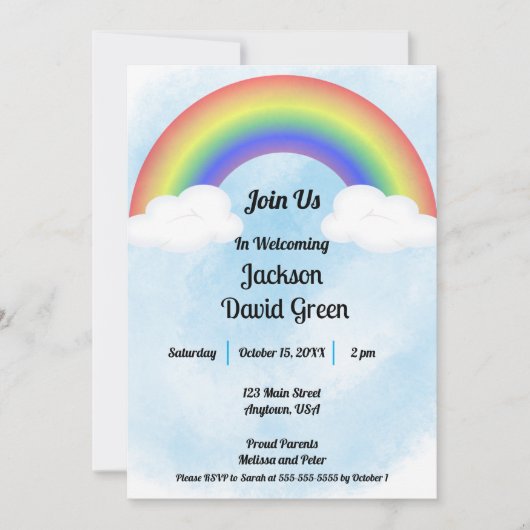 Rainbow Baby (blauw) Uitnodiging voor douchen (Voorkant)