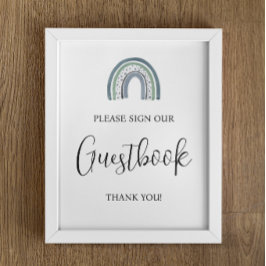 Rainbow Baby Boy Guestbook Baby shower Sign Poster