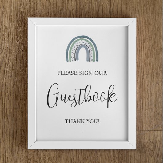 Rainbow Baby Boy Guestbook Baby shower Sign Poster