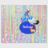 Rainbow Baby Boy & Stork Cadeaupapier (Vlak)