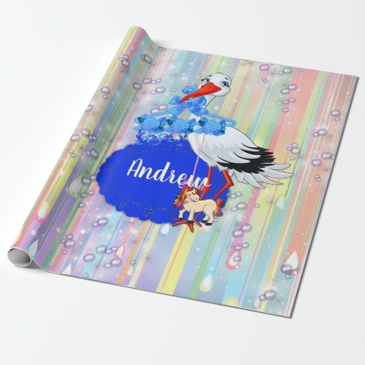 Rainbow Baby Boy & Stork Cadeaupapier (Uitgerold)