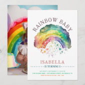 Rainbow Baby Cute Waterverf Girl 1e verjaardag Kaart (Voorkant / Achterkant)