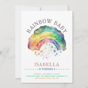 Rainbow Baby Cute Waterverf Girl 1e verjaardag Kaart