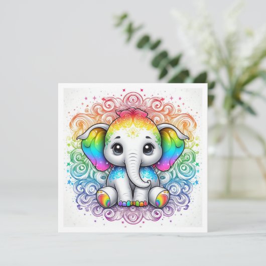 Rainbow baby elephant blank card kaart (Staand voorkant)