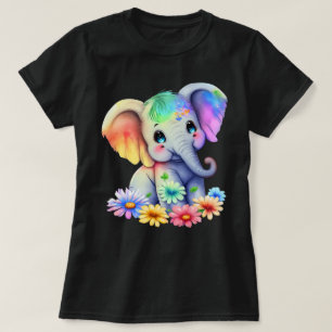 Rainbow Baby Elephant met blauwe ogen Grafisch T-shirt