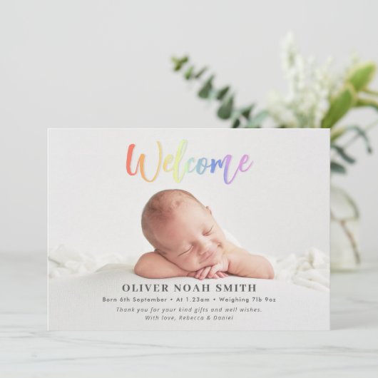 Rainbow Baby Geboorteaankondiging Welkom Aankondiging (Staand voorkant)