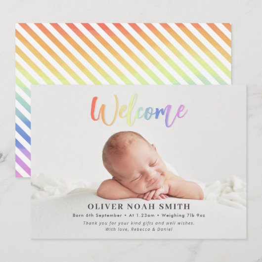 Rainbow Baby Geboorteaankondiging Welkom Aankondiging (Voorkant / Achterkant)