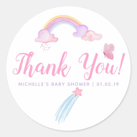 Rainbow Baby Girl Shower Bedankt Ronde Sticker (Voorkant)