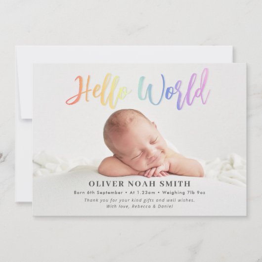 Rainbow Baby Hallo Geboorteaankondiging Aankondiging (Voorkant)