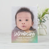 Rainbow Baby Modern Birth Announement Feestdagenkaart (Staand voorkant)