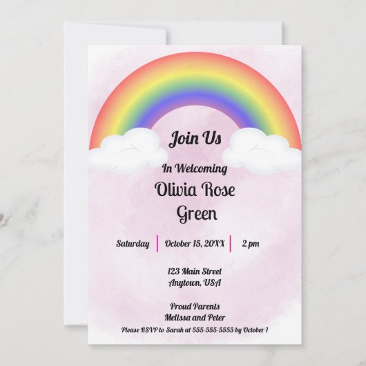 Rainbow Baby (Roze) Douche Uitnodiging (Voorkant)