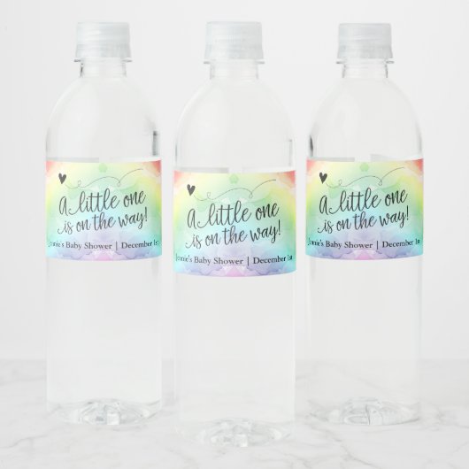 Rainbow Baby Script Little One Baby shower Waterfles Etiket (Flessen)