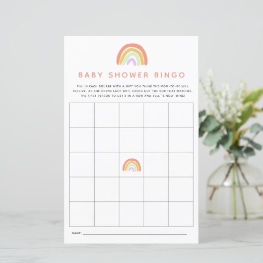 Rainbow Baby shower Bingo Game Cute Peach (Staand voorkant)