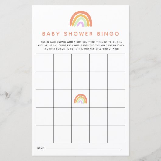 Rainbow Baby shower Bingo Game Cute Peach (Voorkant)