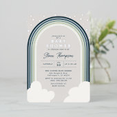 Rainbow Baby shower Blue Green Boy Silver Folie Uitnodiging (Staand Voorkant)