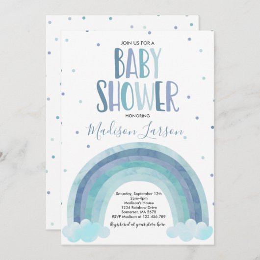Rainbow Baby shower Blue Waterverf Rainbow Baby Kaart (Voorkant / Achterkant)