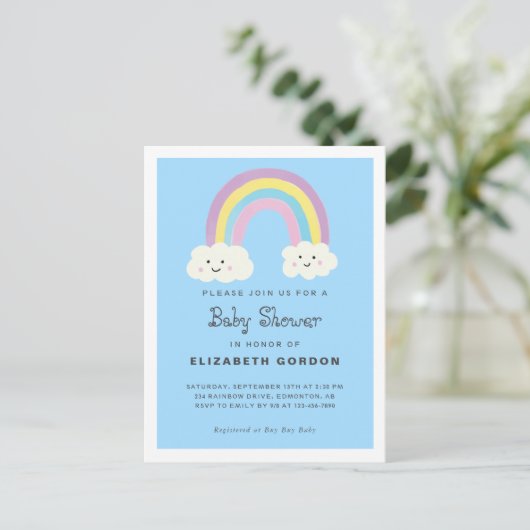 Rainbow Baby shower Boy Blue Cute Kawaii Modern Briefkaart (Staand voorkant)