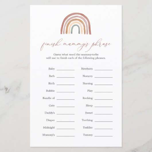 Rainbow Baby shower Finish Mummy's Phrase Game (Voorkant)