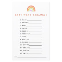 Rainbow Baby shower Game Word Scramble