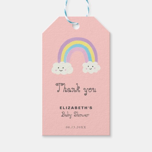 Rainbow Baby shower Girl Cute Pastel Hartelijk dan Cadeaulabel (Voorkant)