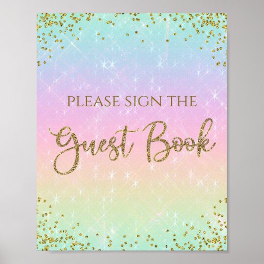 Rainbow Baby shower Guest Book Table Sign Poster (Voorkant)
