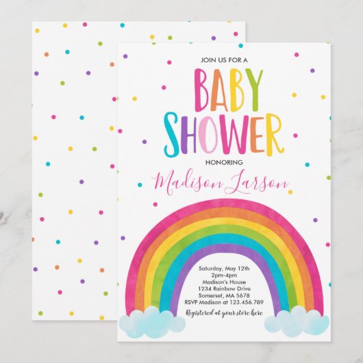 Rainbow Baby shower Invitation Bright Rainbow Baby Kaart (Voorkant / Achterkant)