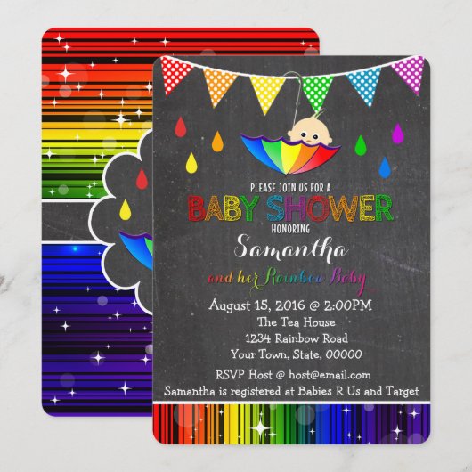 Rainbow Baby shower Invitation Kaart (Voorkant / Achterkant)