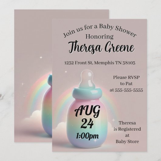 Rainbow Baby shower Invitation Kaart (Voorkant / Achterkant)