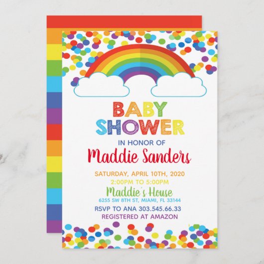 Rainbow Baby shower Invitation Kaart (Voorkant / Achterkant)