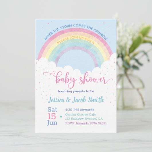 Rainbow Baby shower Invitation Kaart (Staand voorkant)