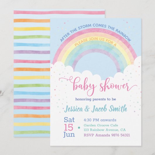 Rainbow Baby shower Invitation Kaart (Voorkant / Achterkant)