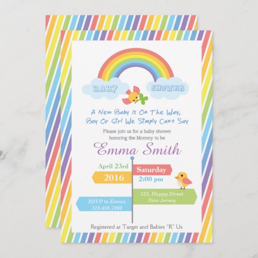 Rainbow Baby shower Invitation Kaart (Voorkant / Achterkant)