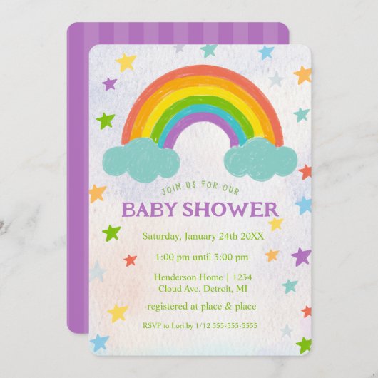 Rainbow Baby shower Invitation Kaart (Voorkant / Achterkant)