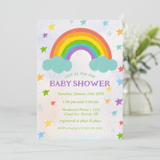 Rainbow Baby shower Invitation Kaart (Staand voorkant)