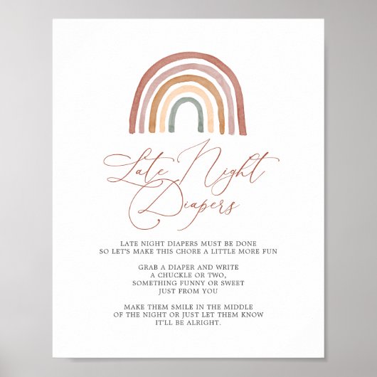 Rainbow Baby shower Late Night Diapers Sign Poster (Voorkant)