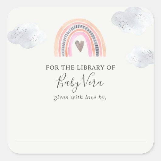Rainbow Baby shower Library Square Sticker (Voorkant)