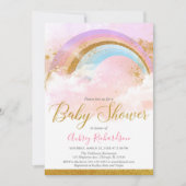 Rainbow baby shower meisje pastel roze goud kaart (Voorkant)
