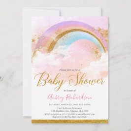 Rainbow baby shower meisje pastel roze goud kaart